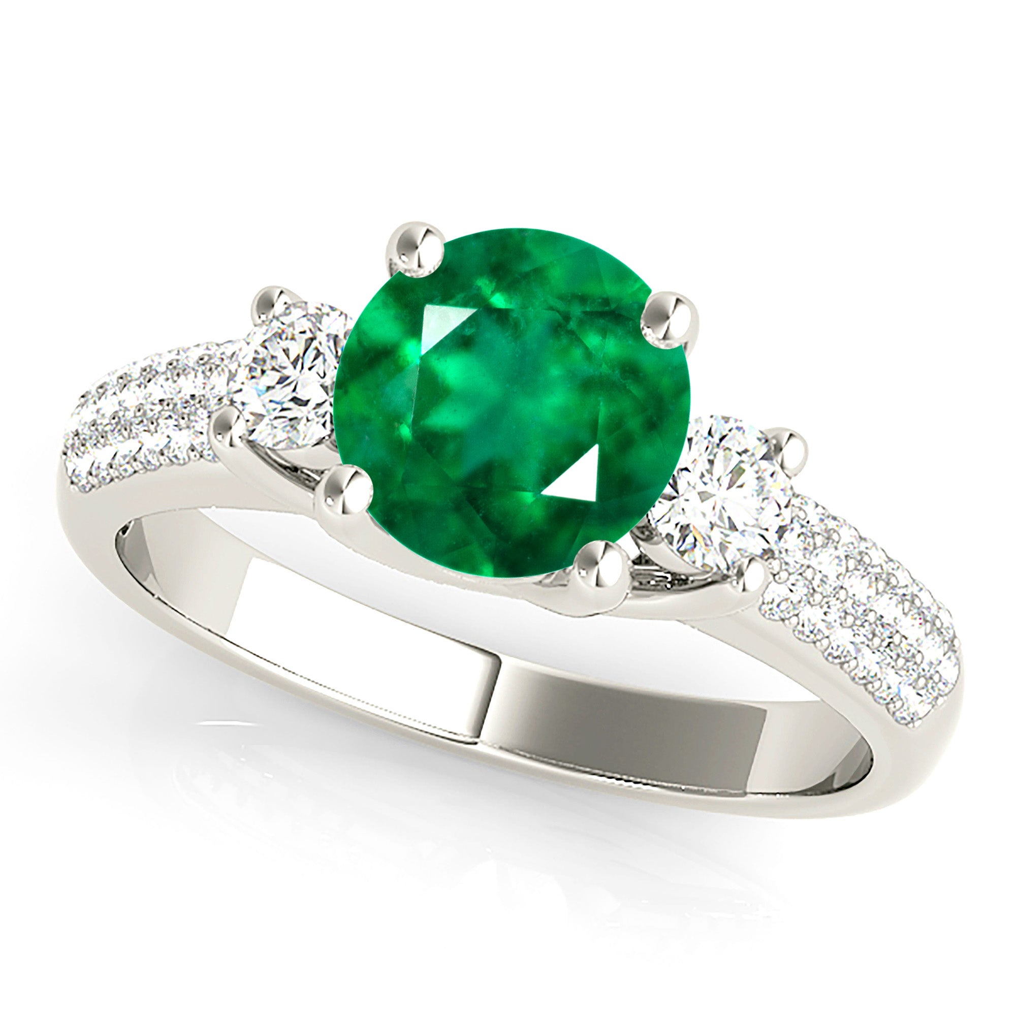 2.00 ct. Genuine Emerald Lucida Style Three Stone Ring With 0.40 ctw. Side Diamonds-VIRABYANI